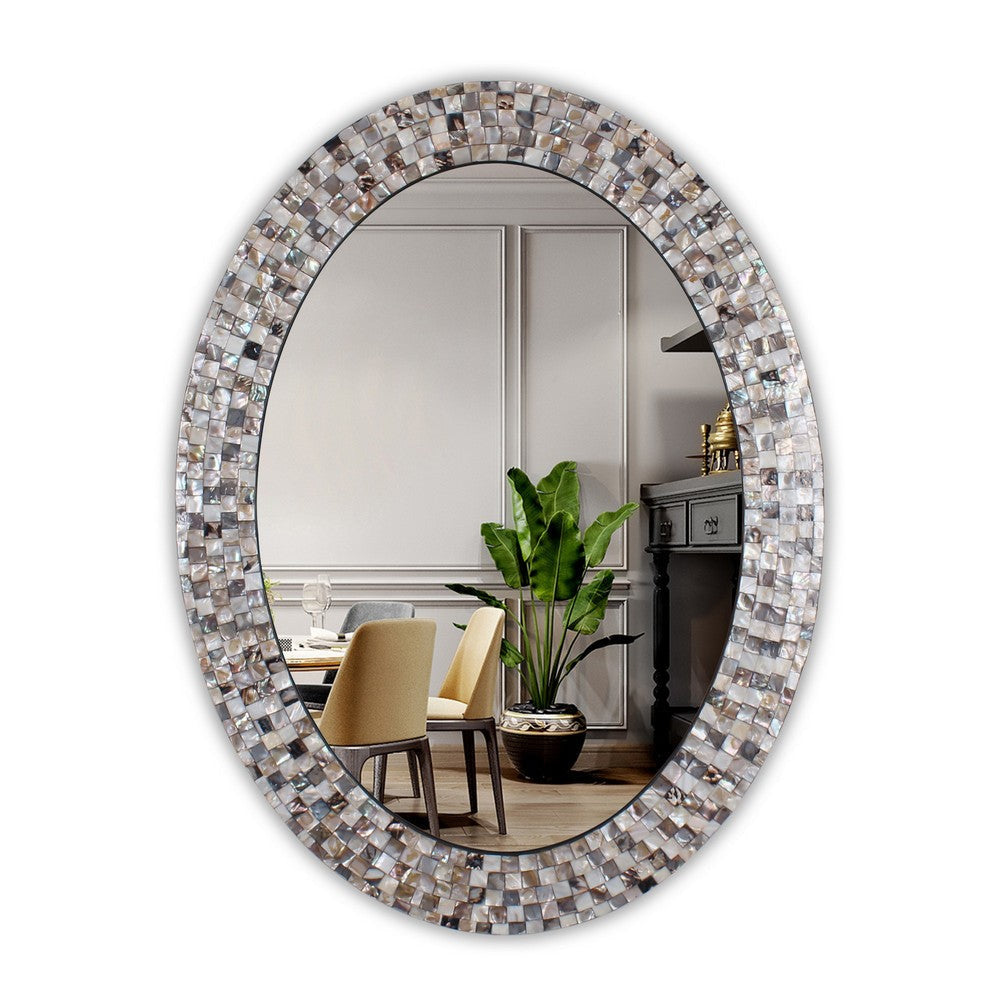 Chloe’S Reflection Vertical Hanging Seashell Finish Oval Framed Wall Mirror 35’’ Height CHL-CH8M103BS36-VOV