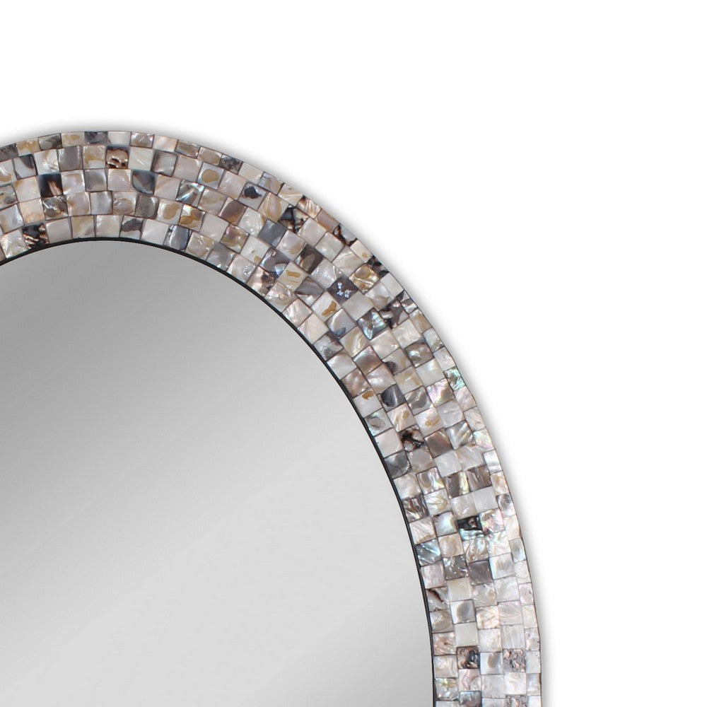 Chloe’S Reflection Vertical Hanging Seashell Finish Oval Framed Wall Mirror 35’’ Height CHL-CH8M103BS36-VOV