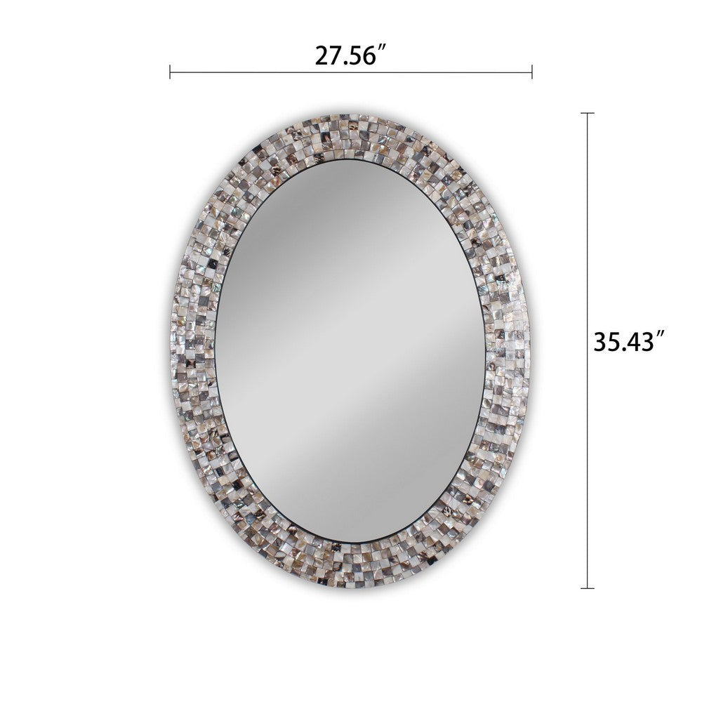 Chloe’S Reflection Vertical Hanging Seashell Finish Oval Framed Wall Mirror 35’’ Height CHL-CH8M103BS36-VOV