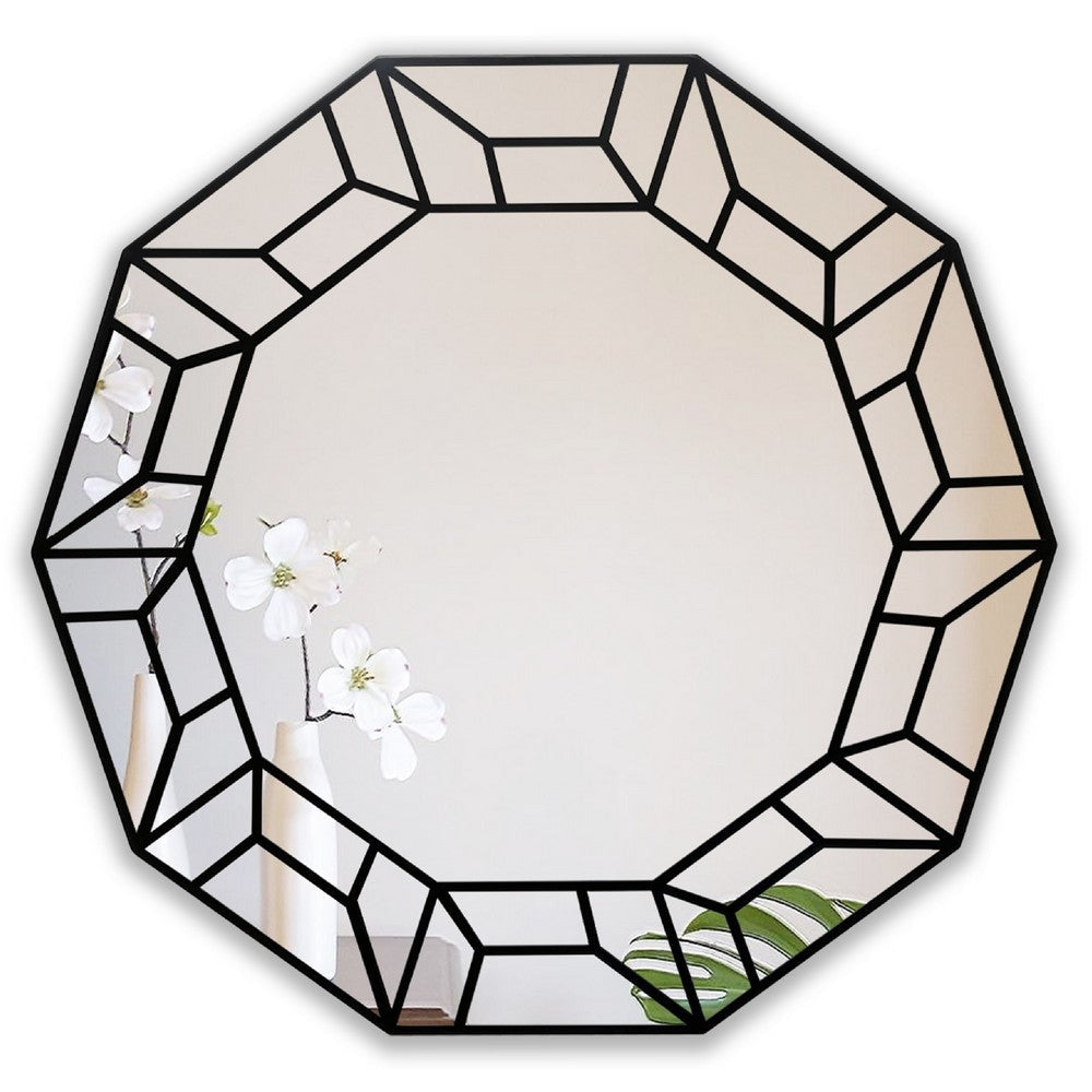 CHLOE’s Reflection Contemporary Black Finish Decagon Framed Wall Mirror 31’’ Width CHL-CH8M301BK31-RND