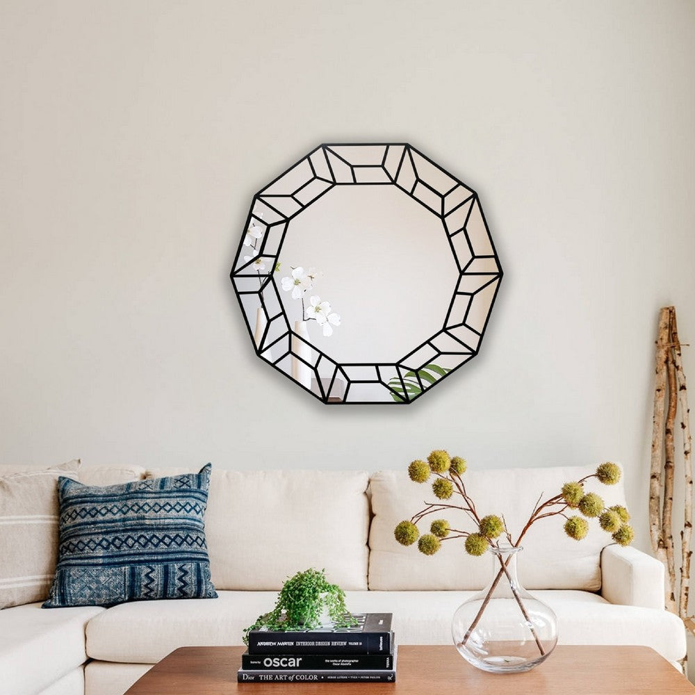CHLOE’s Reflection Contemporary Black Finish Decagon Framed Wall Mirror 31’’ Width CHL-CH8M301BK31-RND