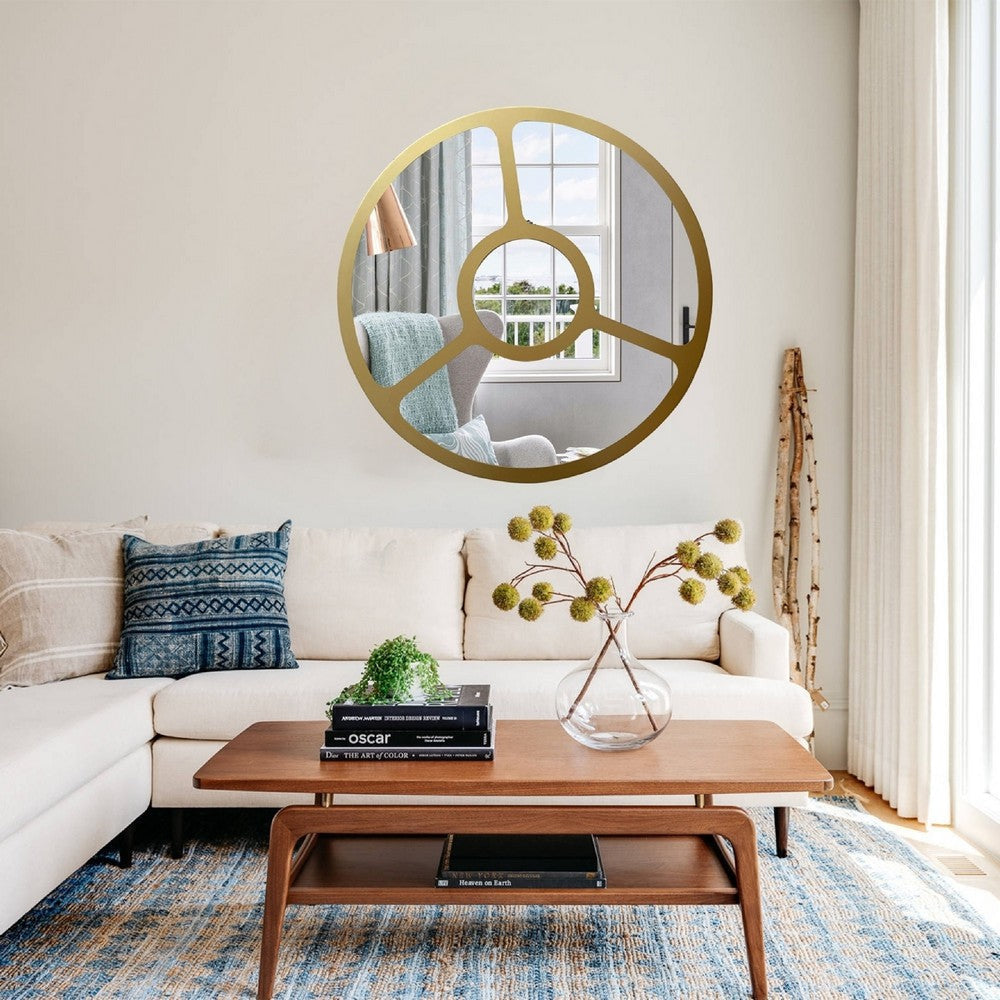 CHLOE’s Reflection Contemporary-Style Round Golden Finish Wall Mirror 30’’ Tall CHL-CH8M304GD30-RND