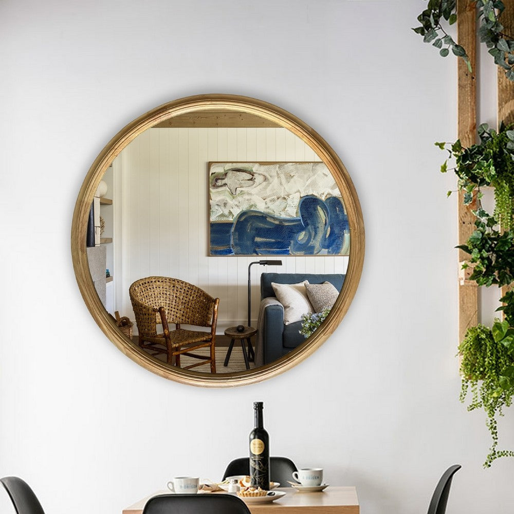 CHLOE’s Reflection Contemporary Maple Wood Finish Round Framed Wall Mirror 36’’ Width CHL-CH8M801NO36-RND