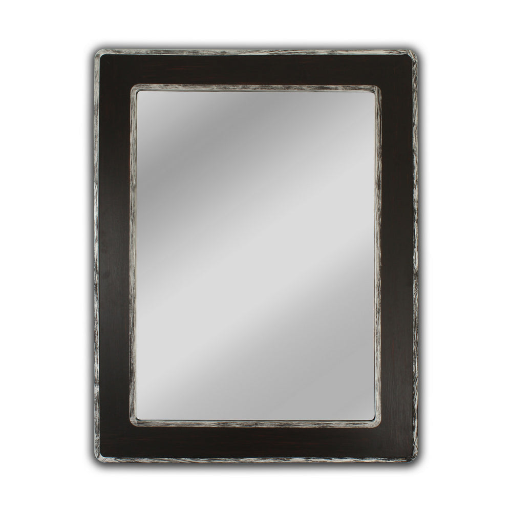 Reflection Vertical Hanging Wood & Iron Silver/Black Finish Rectangle Framed Wall Mirror 35" Height
