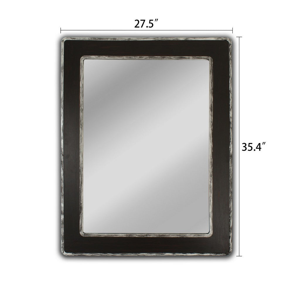 Reflection Vertical Hanging Wood & Iron Silver/Black Finish Rectangle Framed Wall Mirror 35’’ Height CHL-CH8M809BW35-VRT