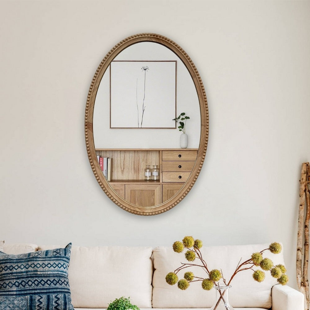CHLOE’s Reflection Contemporary Maple Wood Finish Oval Textured Framed Wall Mirror 32’’ Height CHL-CH8M811MW32-VOV