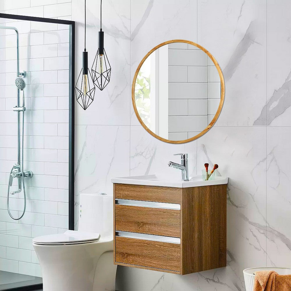 Reflection Oak Finish Framed Wall Mirror 28" Height