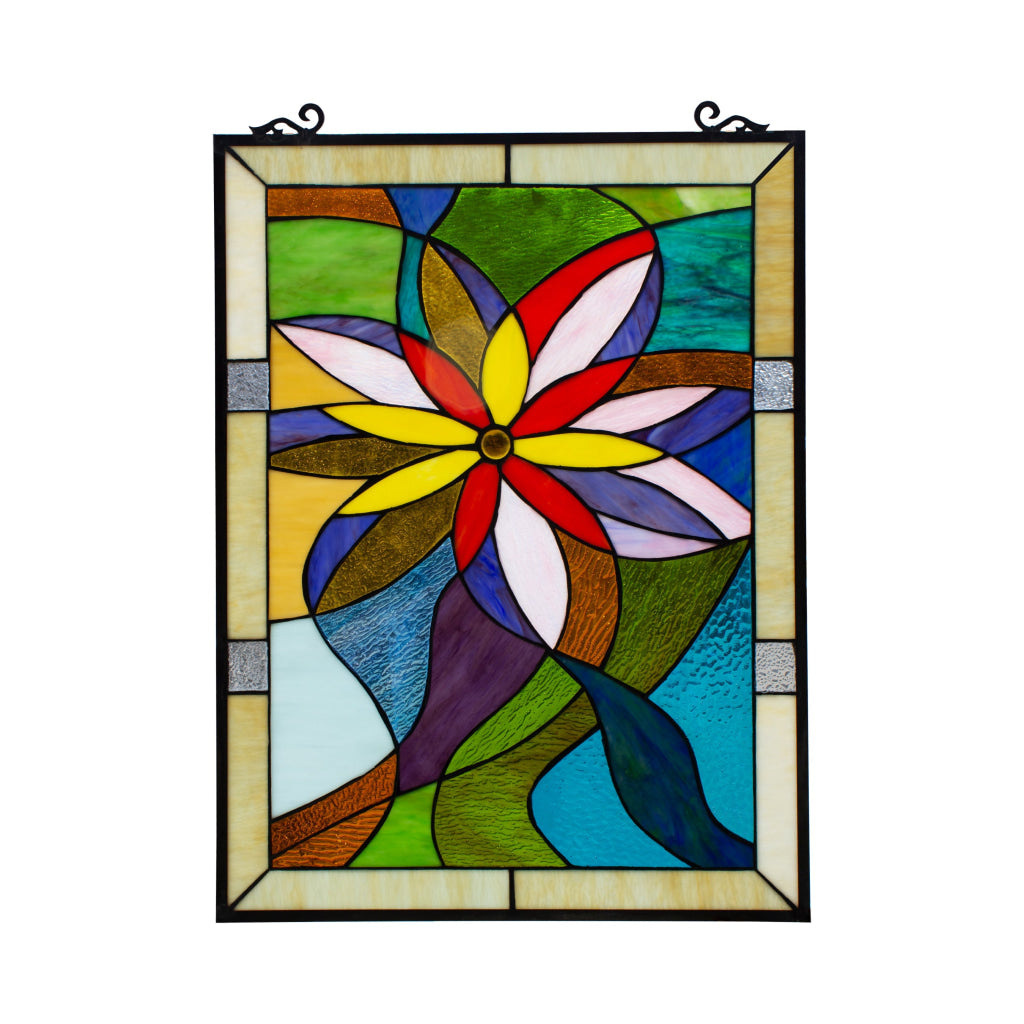 Lighting COLORFUL DAISY Tiffany-style Floral Window Panel 24" Height