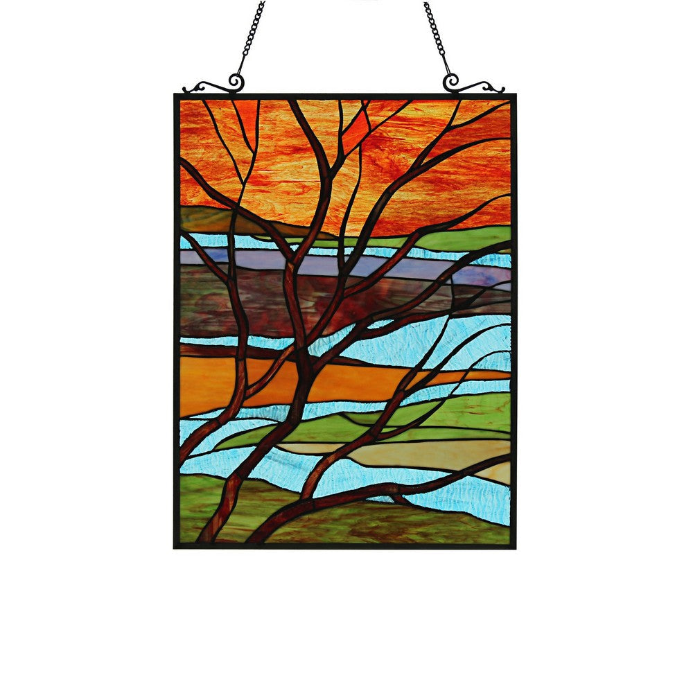 Chloe Lighting Dusk Tiffany-Style Landscape Stained Glass Window Panel 24’’ Height CHL-CH8P006OF24-VRT