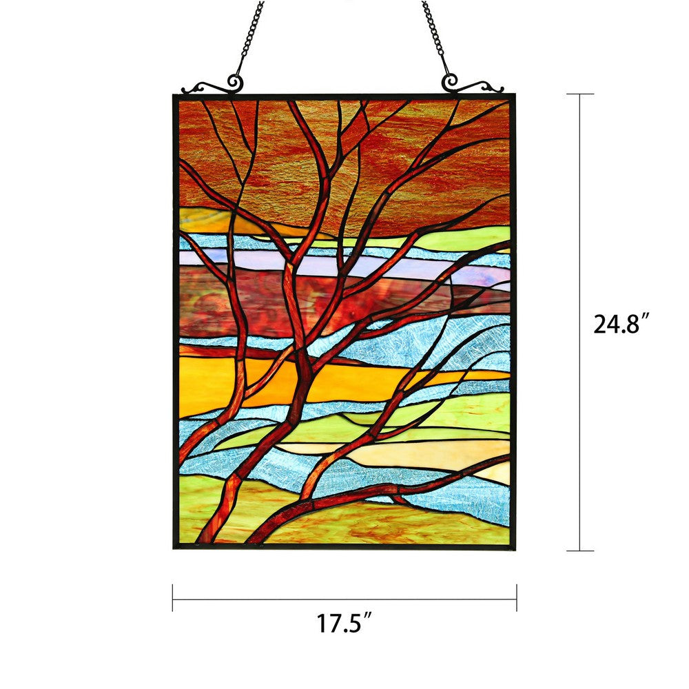 Chloe Lighting Dusk Tiffany-Style Landscape Stained Glass Window Panel 24’’ Height CHL-CH8P006OF24-VRT