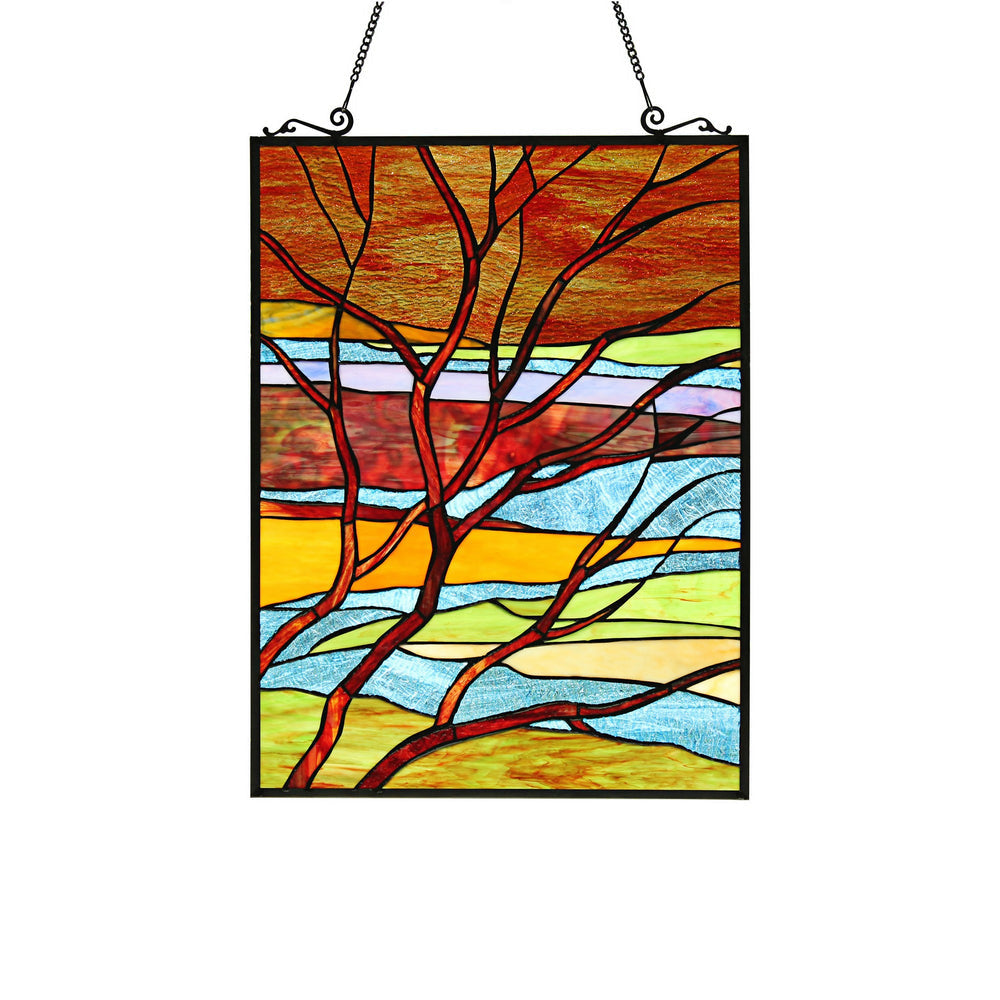 Chloe Lighting Dusk Tiffany-Style Landscape Stained Glass Window Panel 24" Height