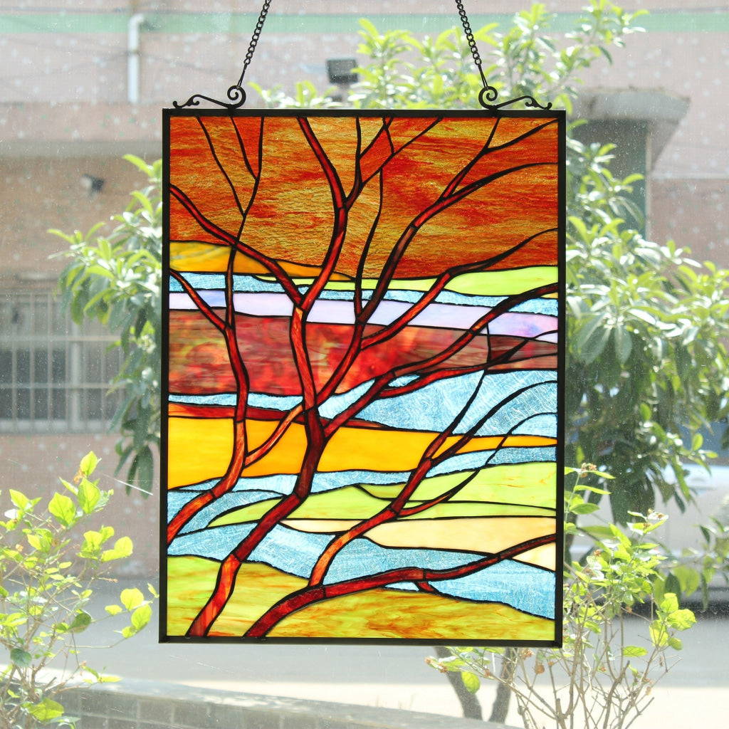 Chloe Lighting Dusk Tiffany-Style Landscape Stained Glass Window Panel 24’’ Height CHL-CH8P006OF24-VRT
