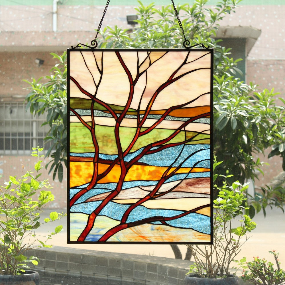 Chloe Lighting Dawn Tiffany-Style Landscape Stained Glass Window Panel 24" Height