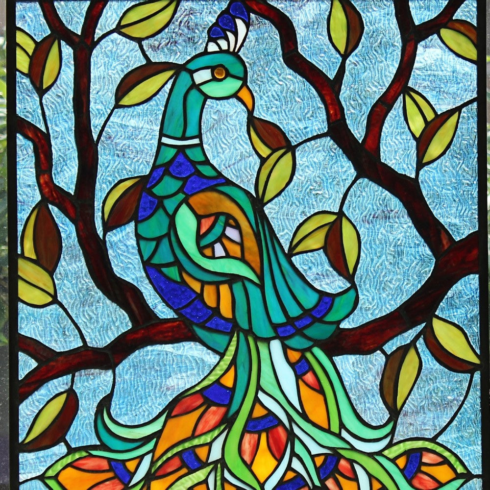 CHLOE Lighting PAVOA Animal Tiffany-Style Stained Glass Verical Hanging Window Panel 25’’ Tall CHL-CH8P007BP24-VRT