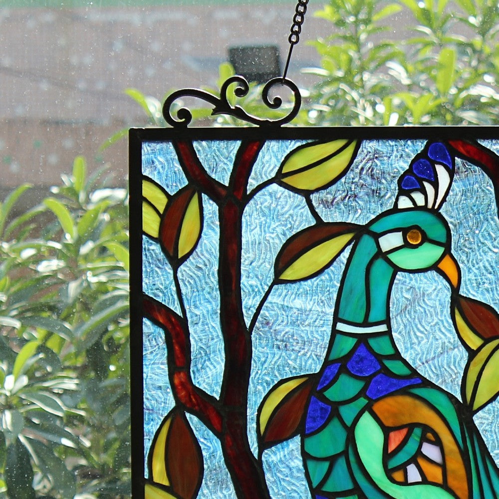 CHLOE Lighting PAVOA Animal Tiffany-Style Stained Glass Verical Hanging Window Panel 25’’ Tall CHL-CH8P007BP24-VRT