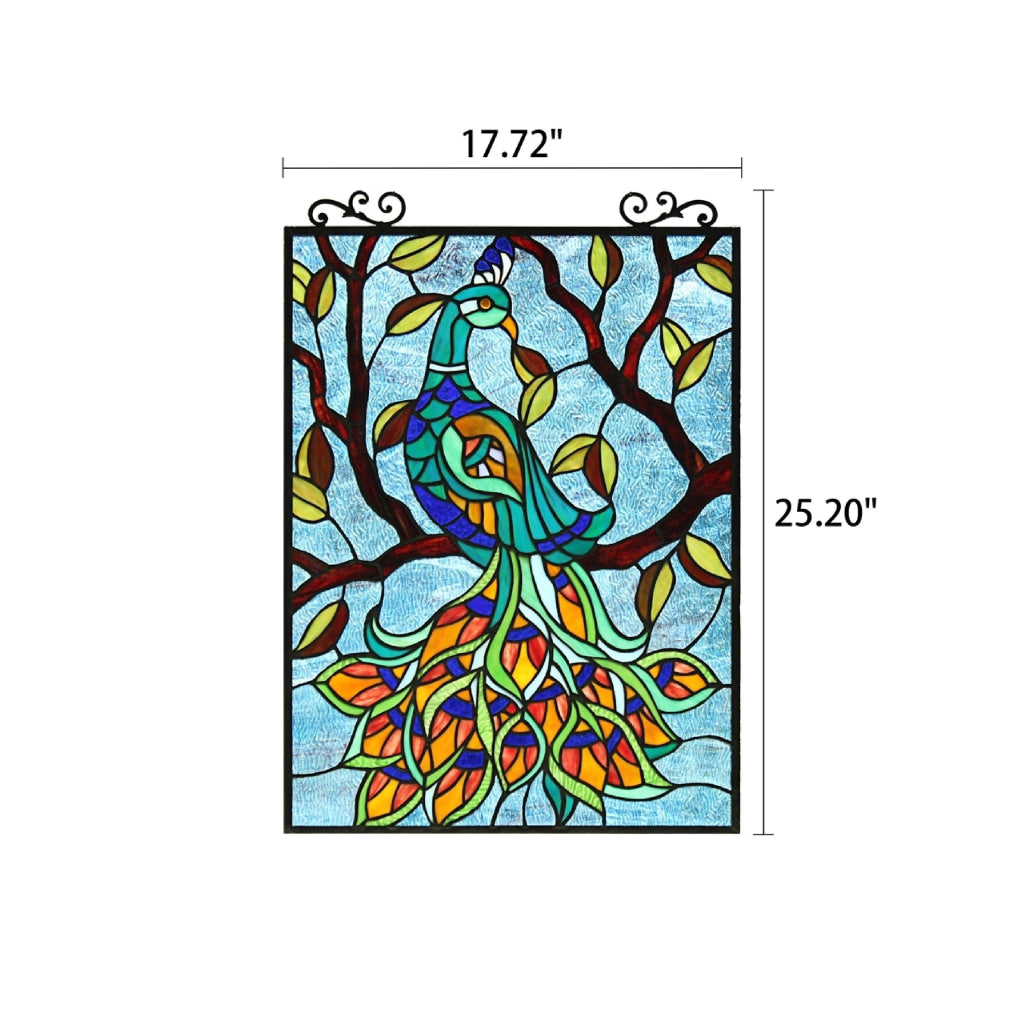 CHLOE Lighting PAVOA Animal Tiffany-Style Stained Glass Verical Hanging Window Panel 25’’ Tall CHL-CH8P007BP24-VRT