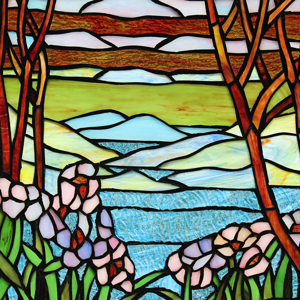 Chloe Lighting Spring Valley Tiffany-Style Landscape Stained Glass Window Panel 25’’ Height CHL-CH8P013PF25-VRT