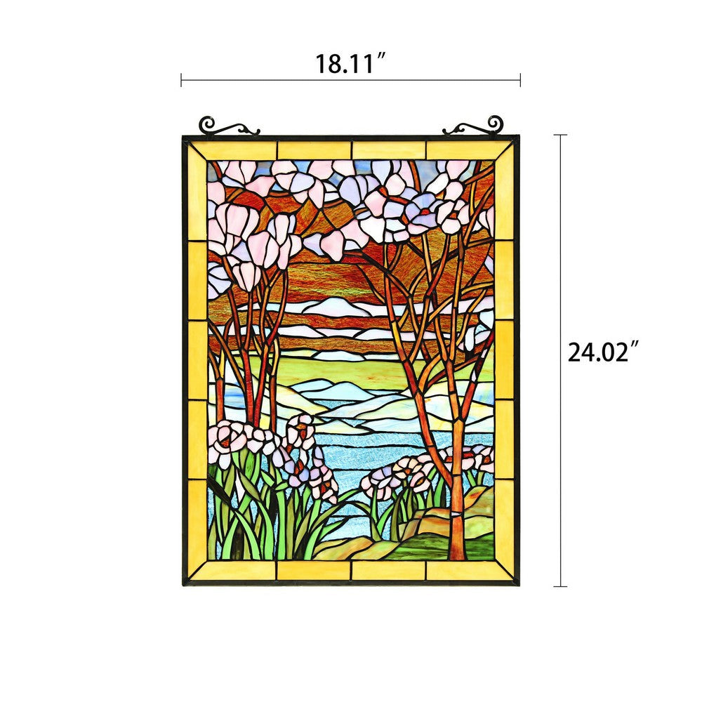 Chloe Lighting Spring Valley Tiffany-Style Landscape Stained Glass Window Panel 25’’ Height CHL-CH8P013PF25-VRT