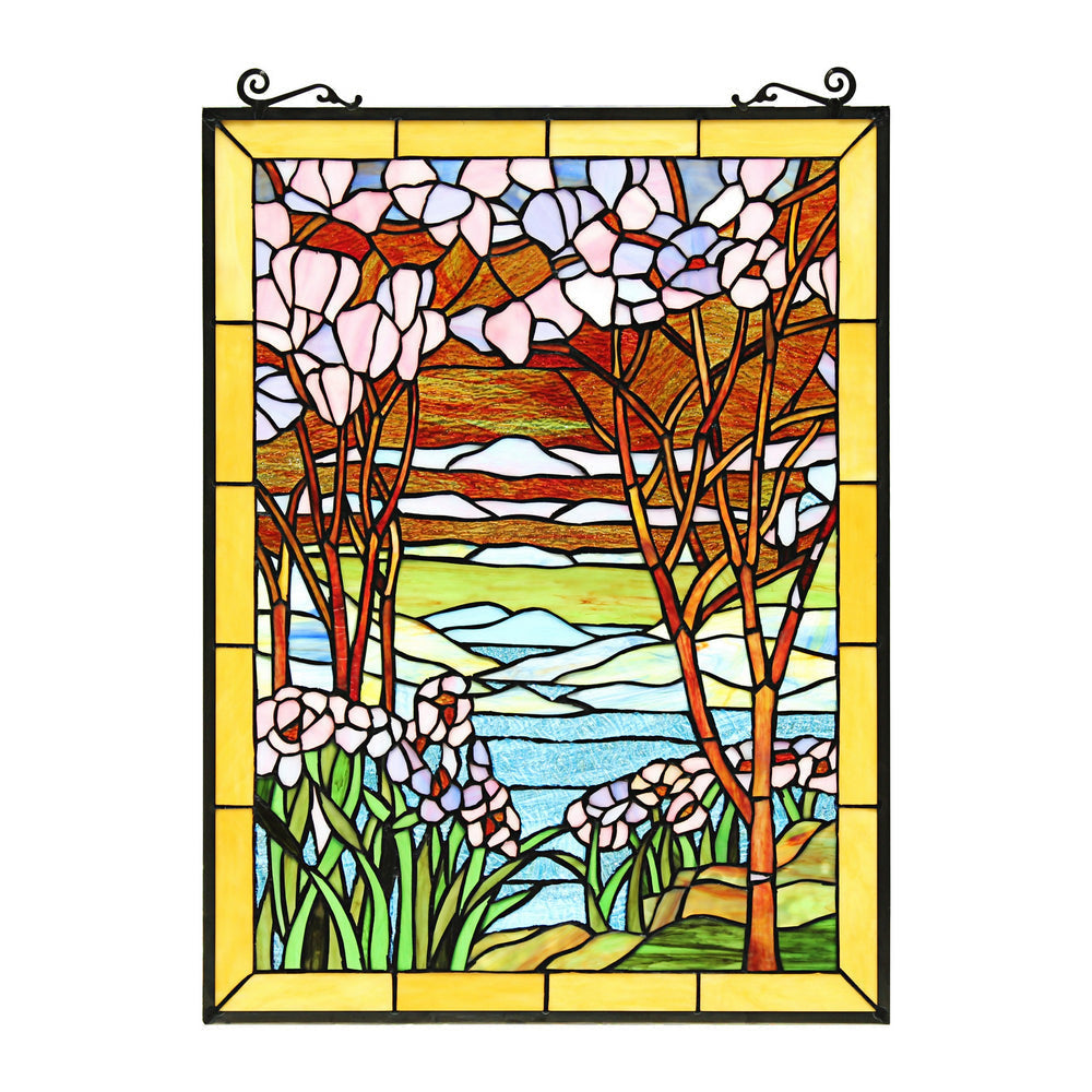 Chloe Lighting Spring Valley Tiffany-Style Landscape Stained Glass Window Panel 25" Height