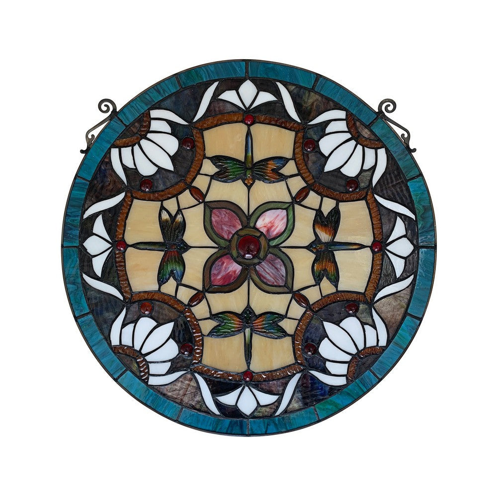 Chloe Lighting Green Darner Tiffany-Style Dragonfly Stained Glass Window Panel 20’’ Height CHL-CH8P021BD20-RND