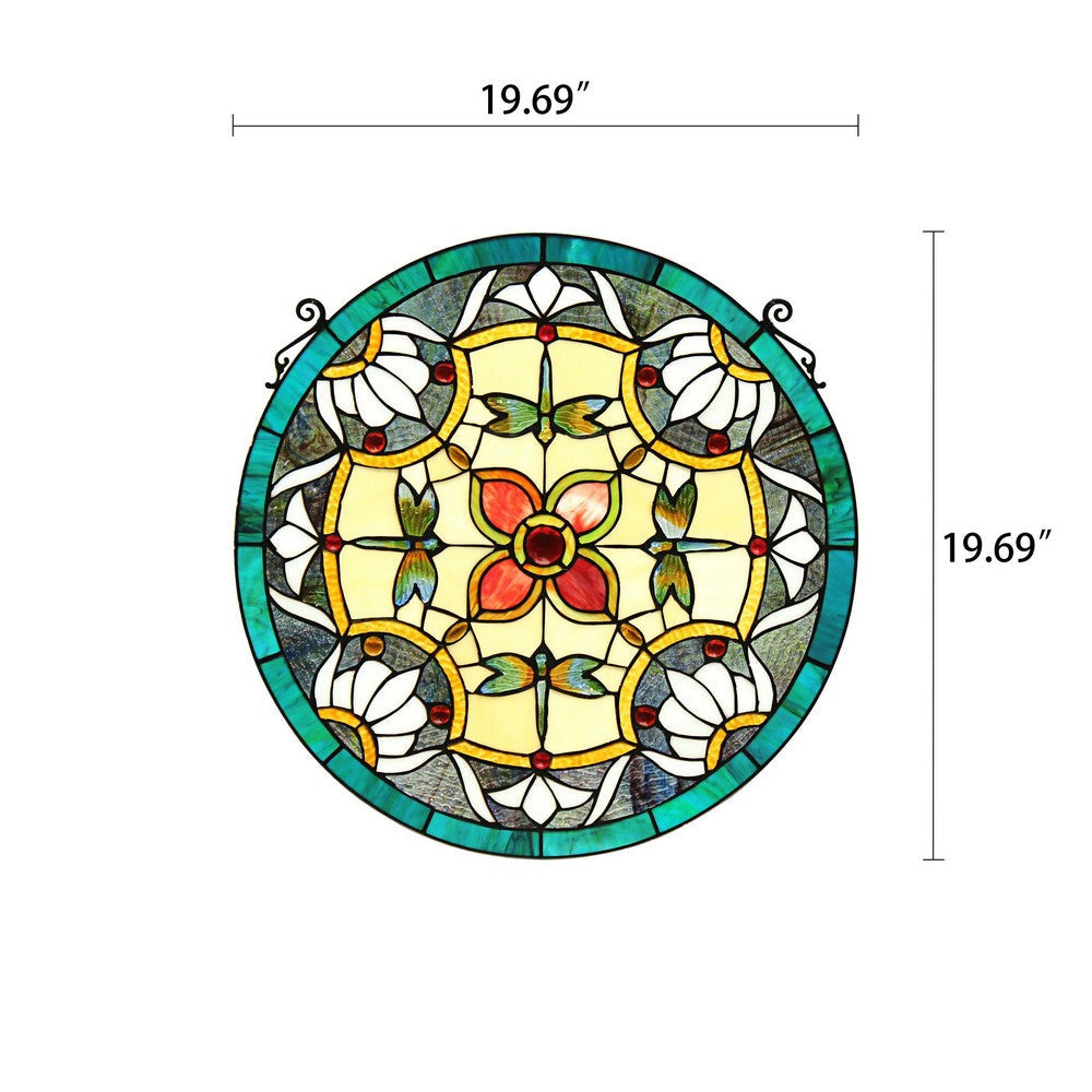 Chloe Lighting Green Darner Tiffany-Style Dragonfly Stained Glass Window Panel 20’’ Height CHL-CH8P021BD20-RND