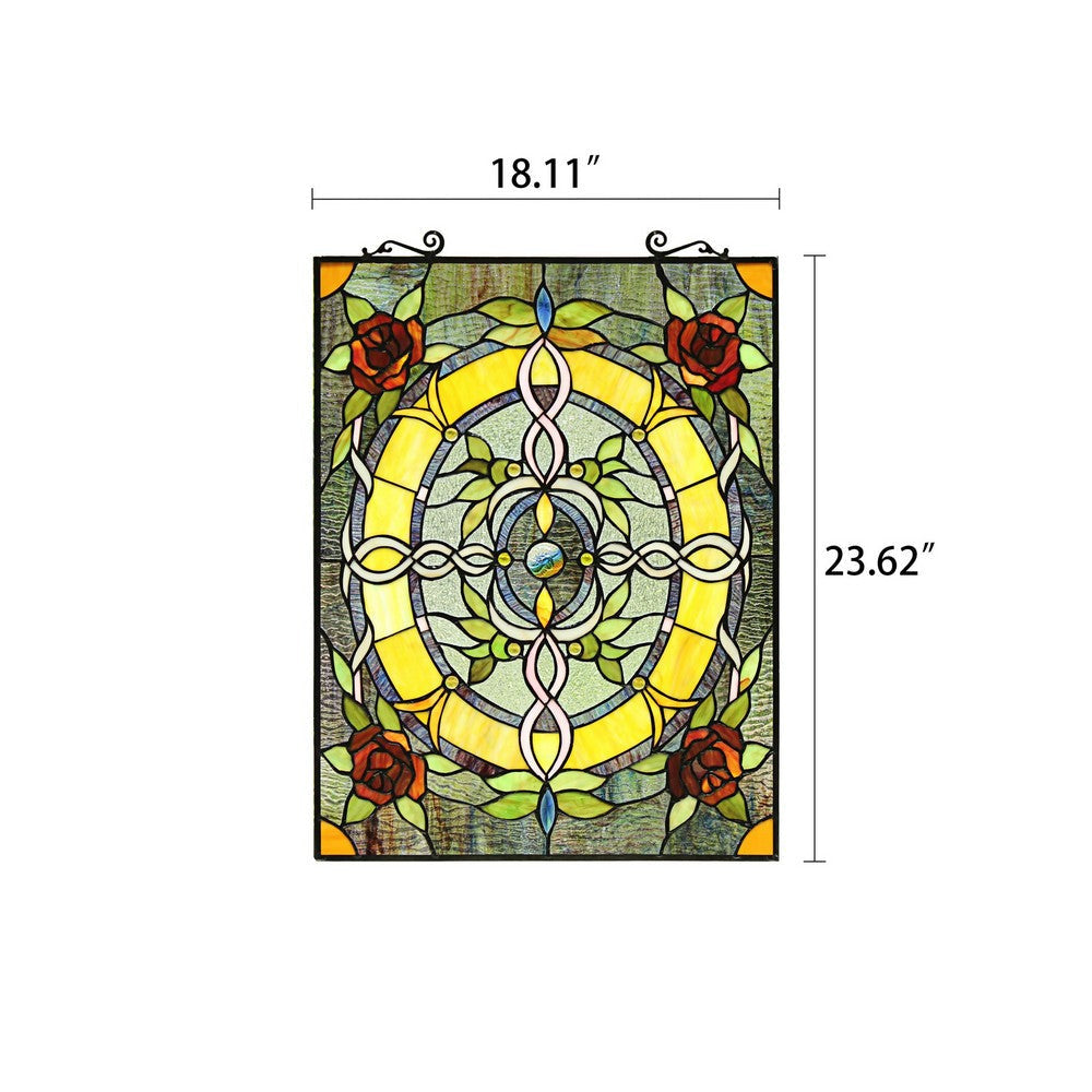 Chloe Lighting Bonica Tiffany-Style Floral Stained Glass Window Panel 24’’ Height CHL-CH8P023RF24-VRT
