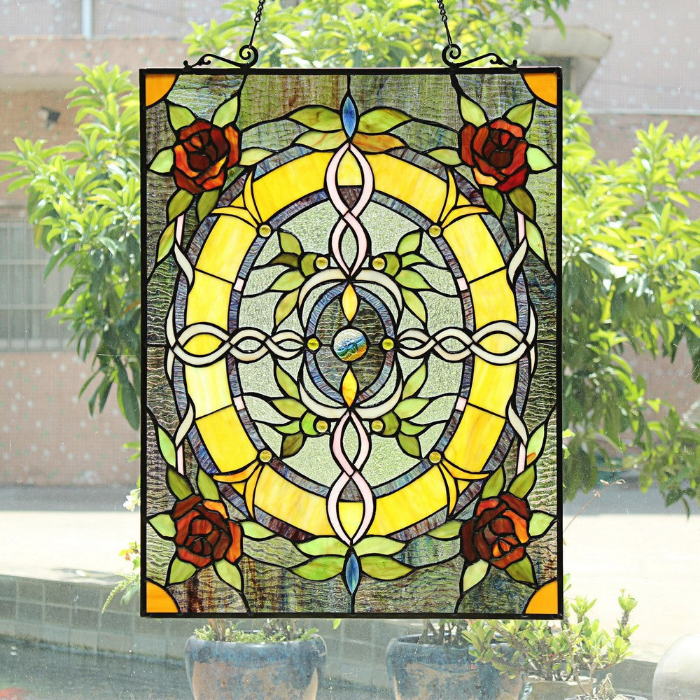 Chloe Lighting Bonica Tiffany-Style Floral Stained Glass Window Panel 24’’ Height CHL-CH8P023RF24-VRT
