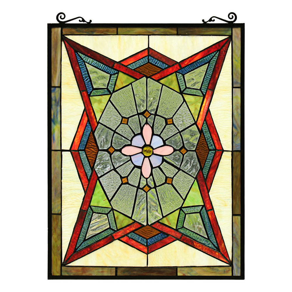 Chloe Lighting Eminent Tiffany-Style Geometric Stained Glass Window Panel 25" Height