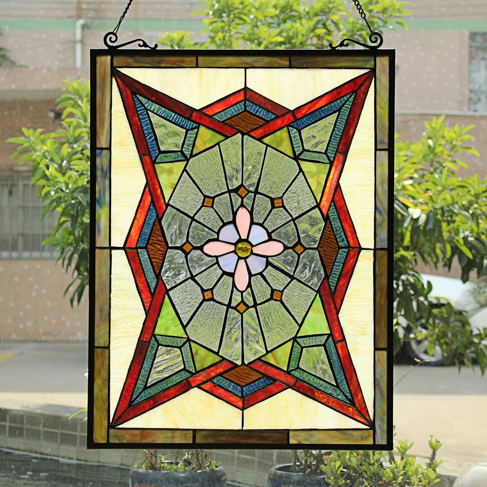 Chloe Lighting Eminent Tiffany-Style Geometric Stained Glass Window Panel 25" Height
