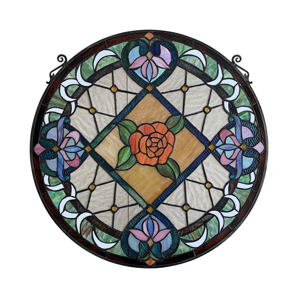 Chloe Lighting Enchanted Tiffany-Style Floral Stained Glass Window Panel 25’’ Height CHL-CH8P025RV25-RND