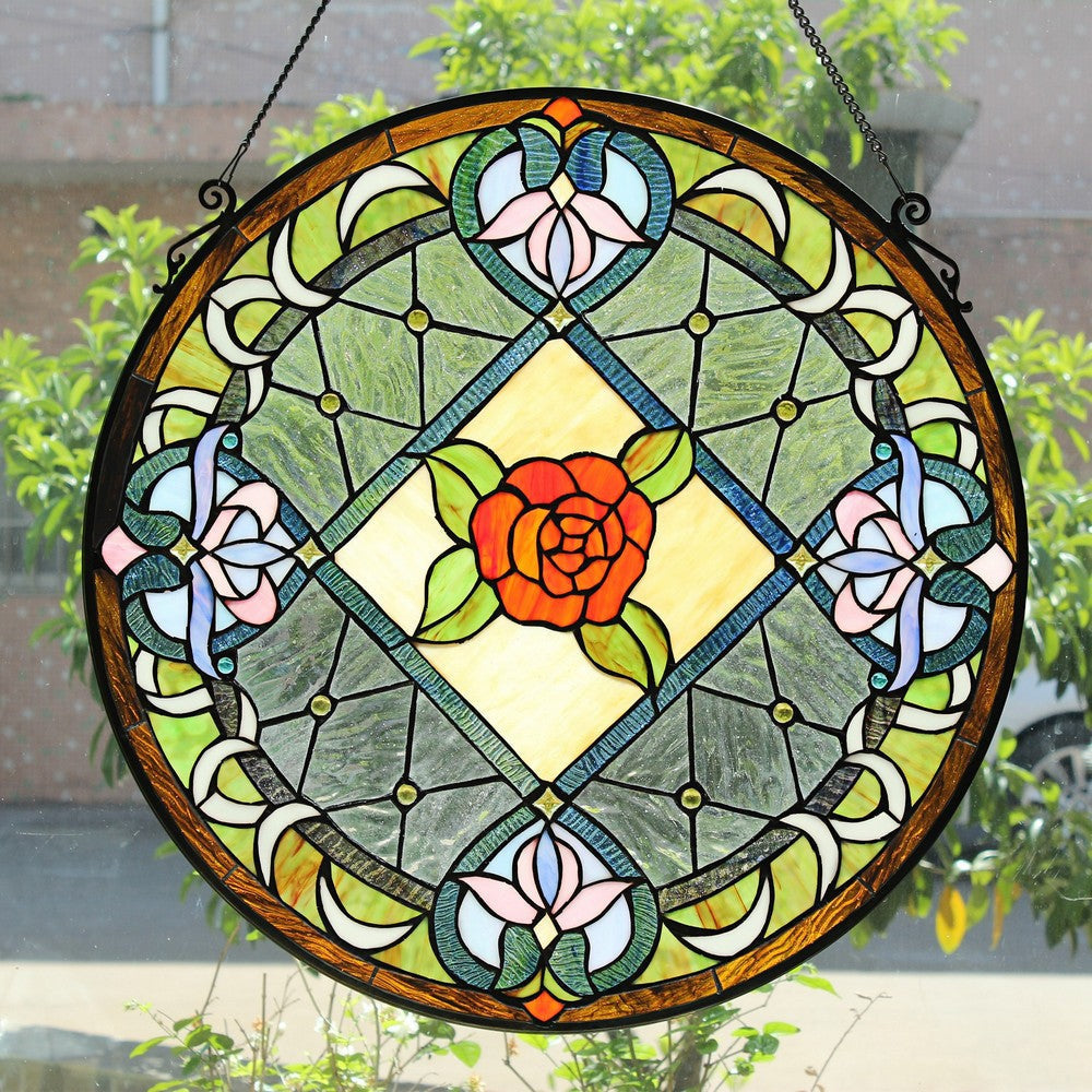 Chloe Lighting Enchanted Tiffany-Style Floral Stained Glass Window Panel 25" Height