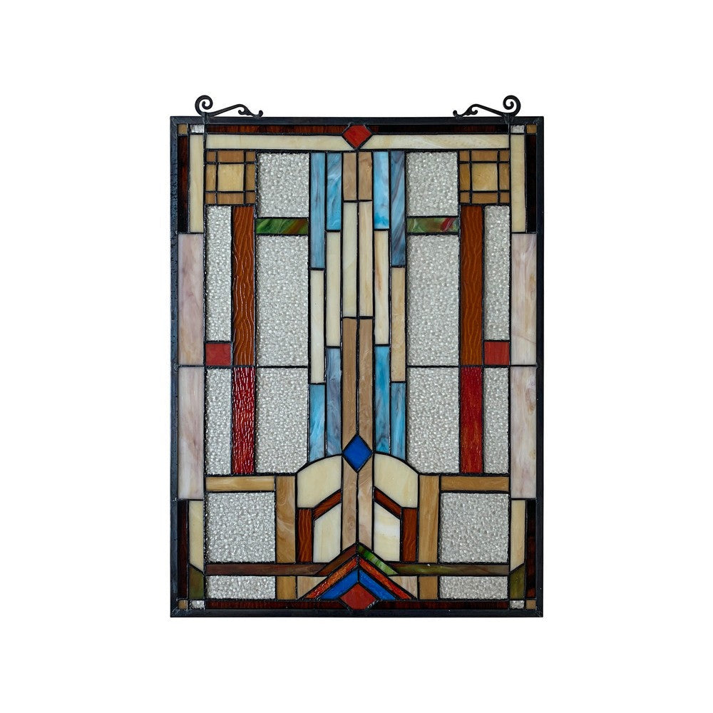 Chloe Lighting Joash Tiffany-Style Geometric Stained Glass Window Panel 24’’ Height CHL-CH8P026BG24-VRT