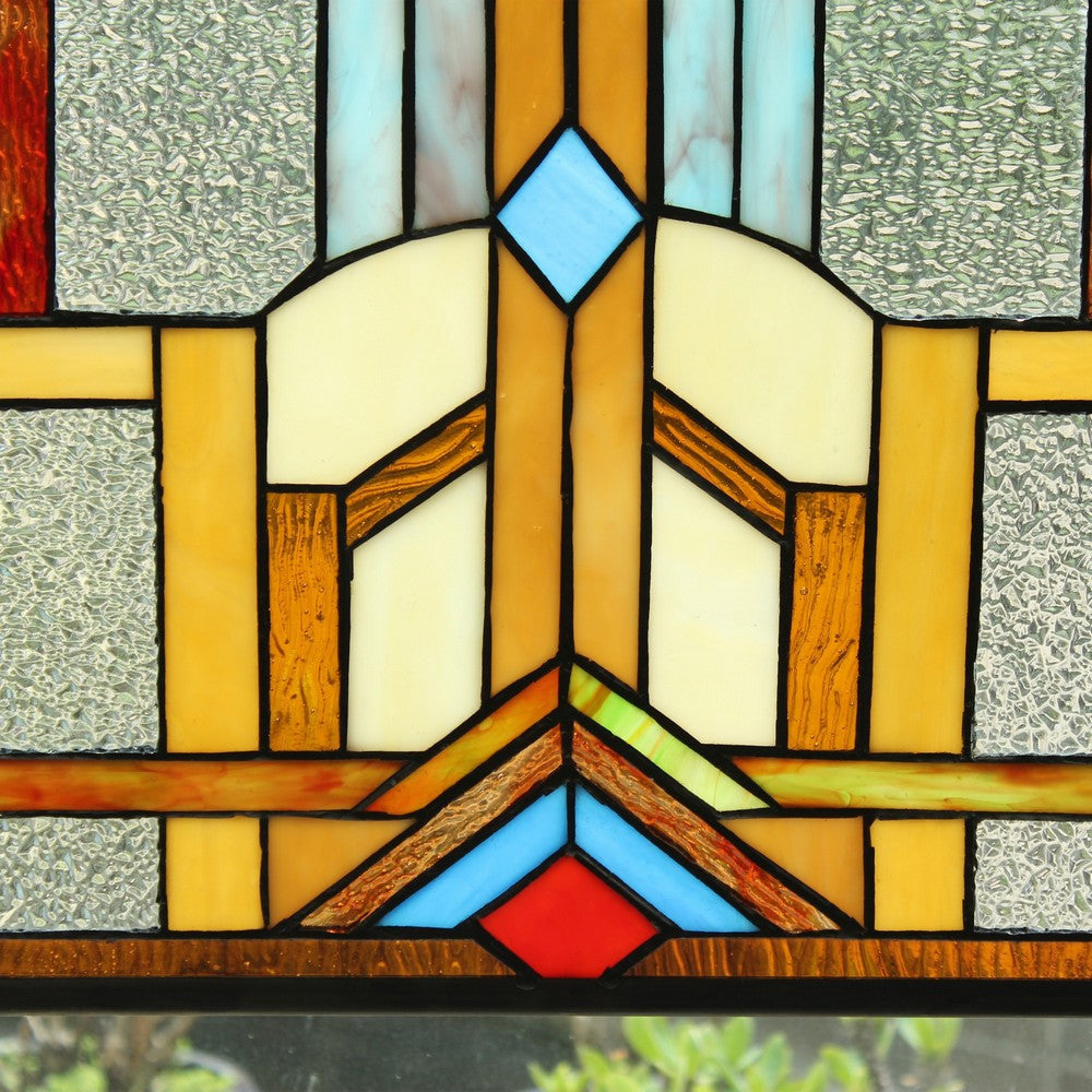 Chloe Lighting Joash Tiffany-Style Geometric Stained Glass Window Panel 24’’ Height CHL-CH8P026BG24-VRT