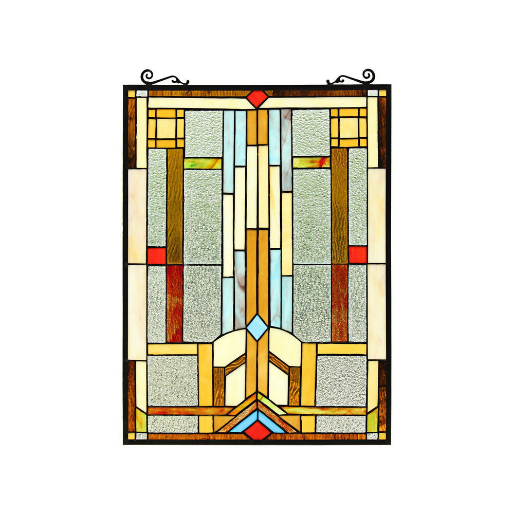 Chloe Lighting Joash Tiffany-Style Geometric Stained Glass Window Panel 24" Height