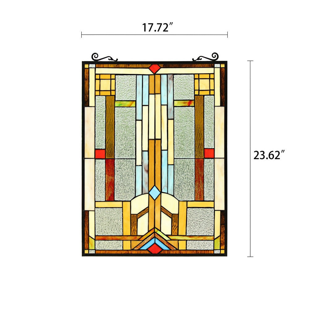 Chloe Lighting Joash Tiffany-Style Geometric Stained Glass Window Panel 24’’ Height CHL-CH8P026BG24-VRT