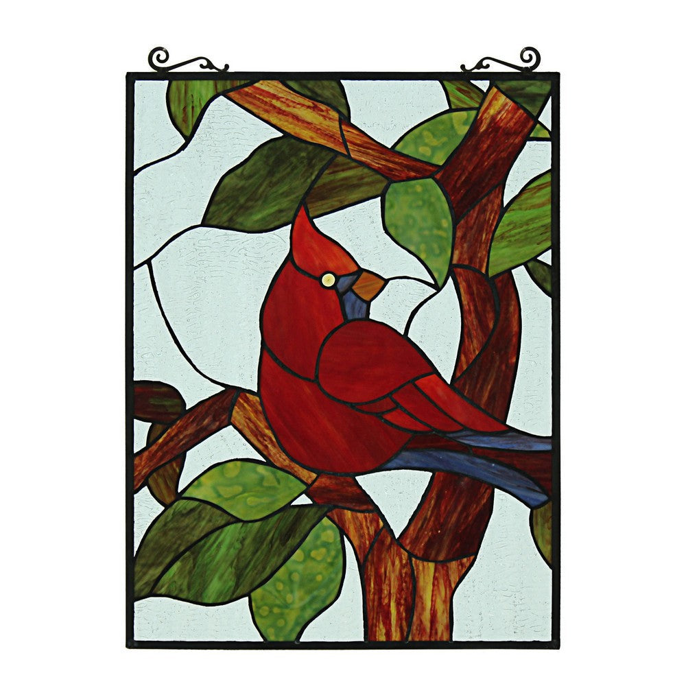 Chloe Lighting Cardinal Tiffany-Style Animal Stained Glass Window Panel 25’’ Height CHL-CH8P029CA25-VRT