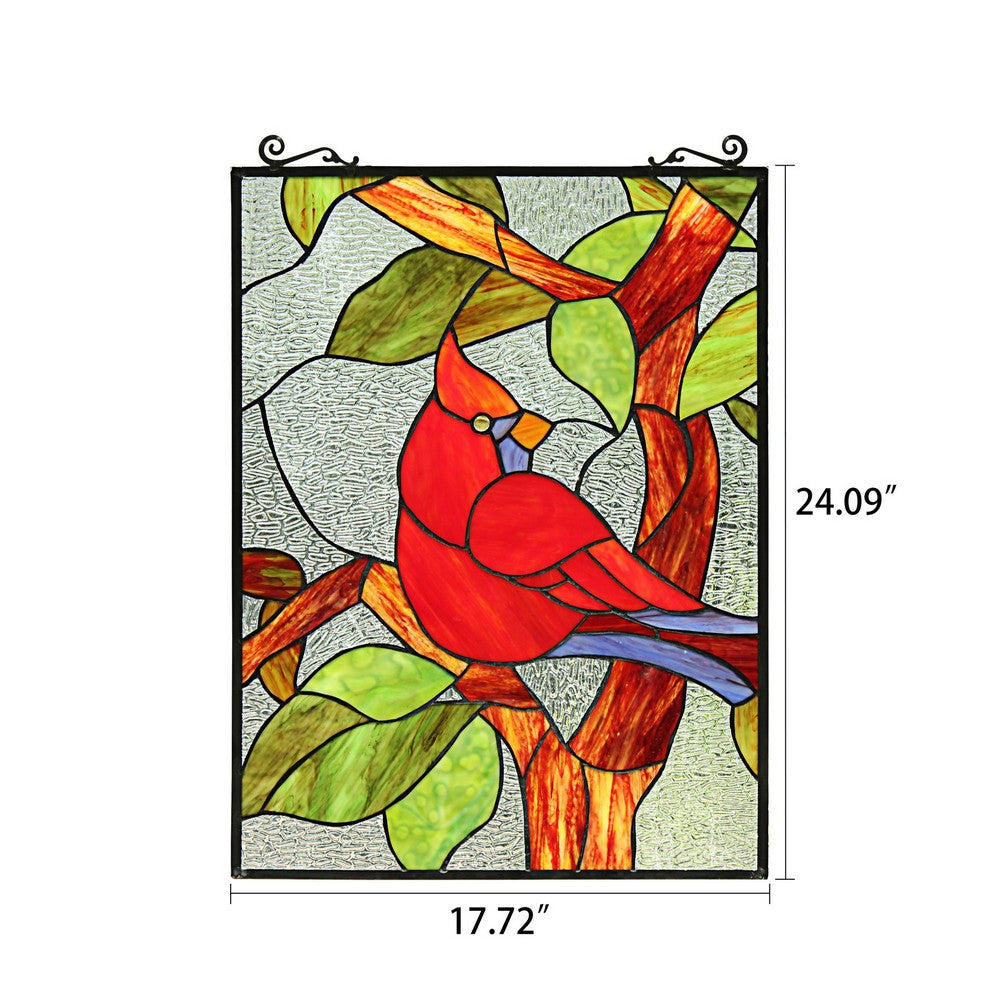 Chloe Lighting Cardinal Tiffany-Style Animal Stained Glass Window Panel 25’’ Height CHL-CH8P029CA25-VRT