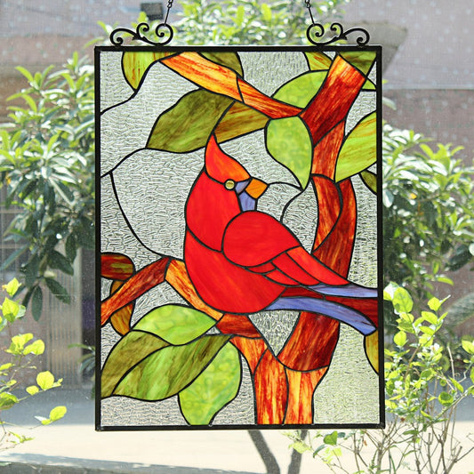 Chloe Lighting Cardinal Tiffany-Style Animal Stained Glass Window Panel 25" Height