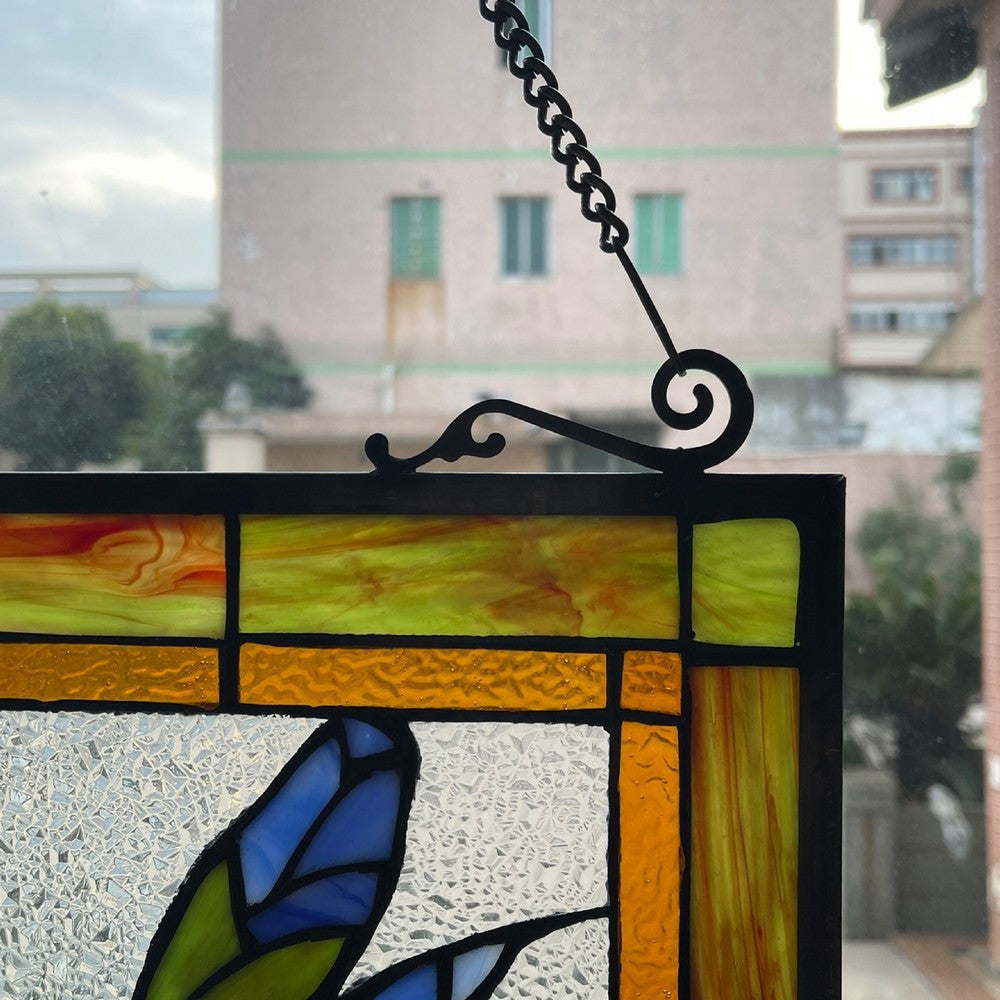 CHLOE Lighting BLUE SCARLETT Stained Glass Window Panel 24’’ Tall CHL-CH8P030BF24-VRT