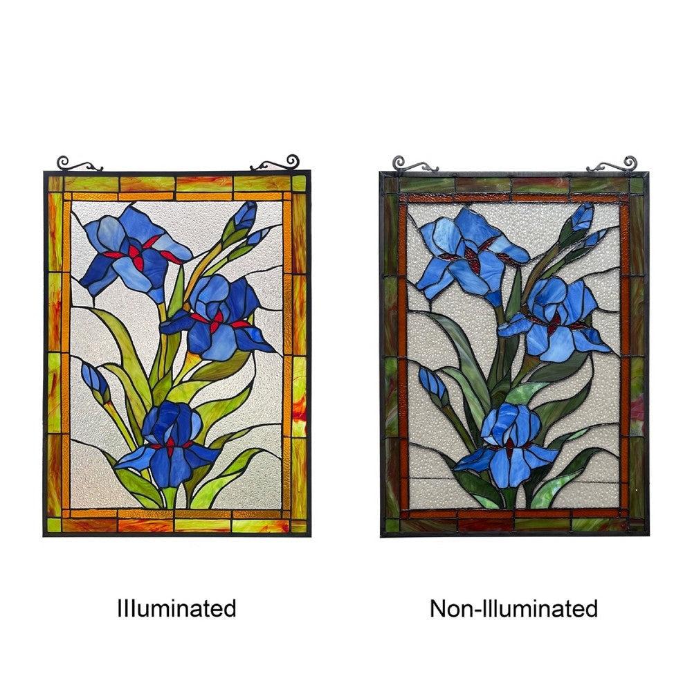 CHLOE Lighting BLUE SCARLETT Stained Glass Window Panel 24’’ Tall CHL-CH8P030BF24-VRT