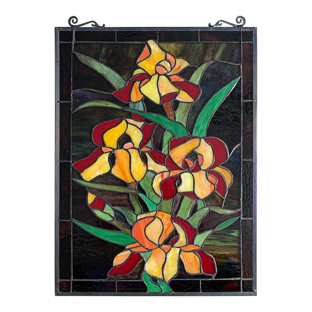 Chloe Lighting Fire Lily Tiffany-Style Floral Stained Glass Window Panel 25’’ Height CHL-CH8P032OF25-VRT