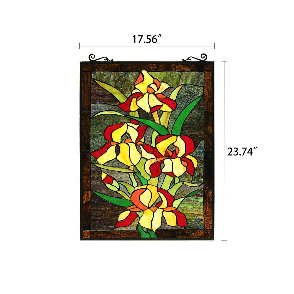 Chloe Lighting Fire Lily Tiffany-Style Floral Stained Glass Window Panel 25’’ Height CHL-CH8P032OF25-VRT