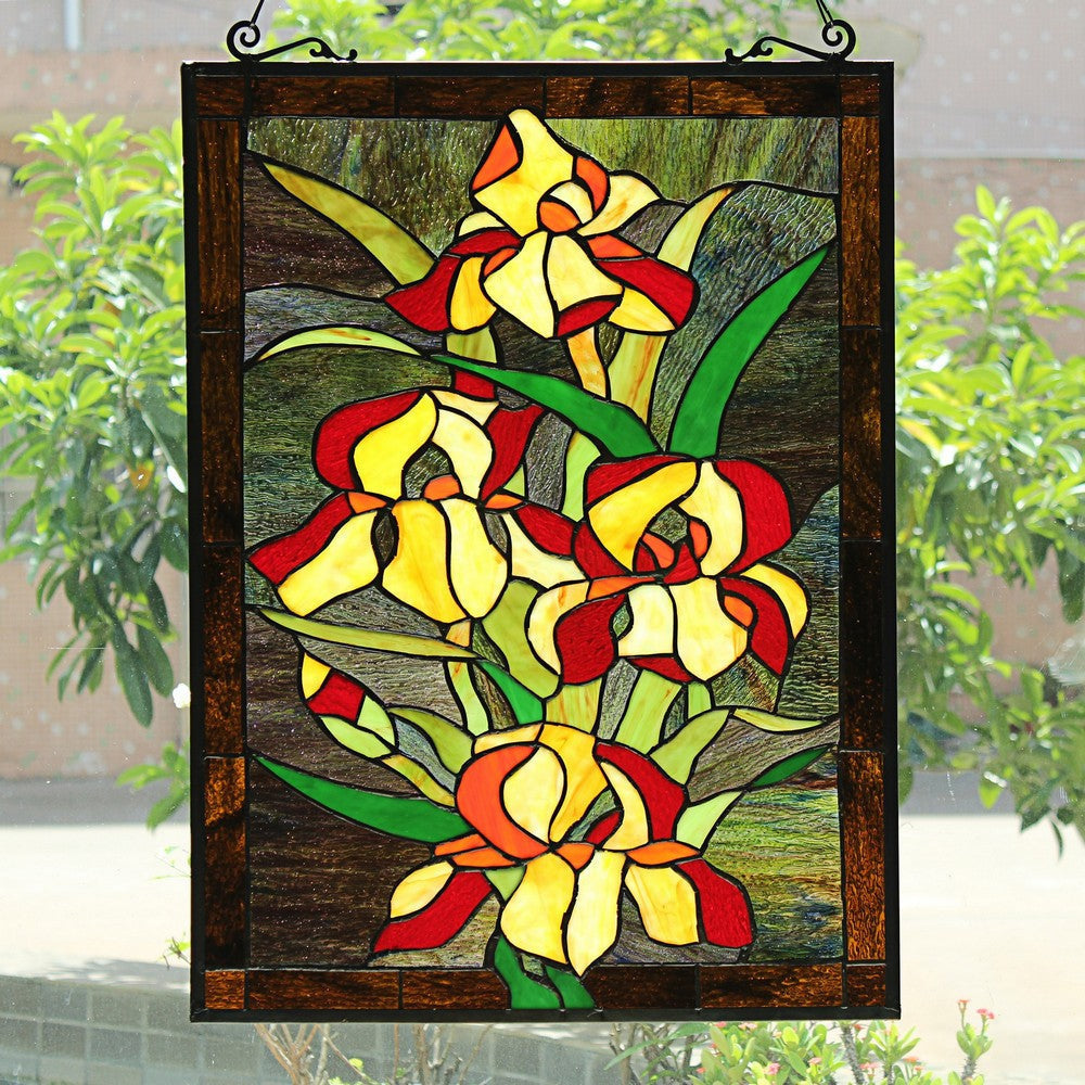 Chloe Lighting Fire Lily Tiffany-Style Floral Stained Glass Window Panel 25’’ Height CHL-CH8P032OF25-VRT