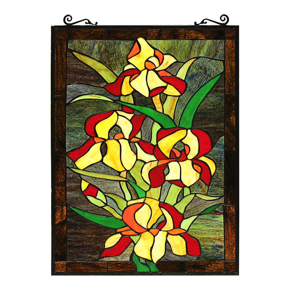 Chloe Lighting Fire Lily Tiffany-Style Floral Stained Glass Window Panel 25" Height