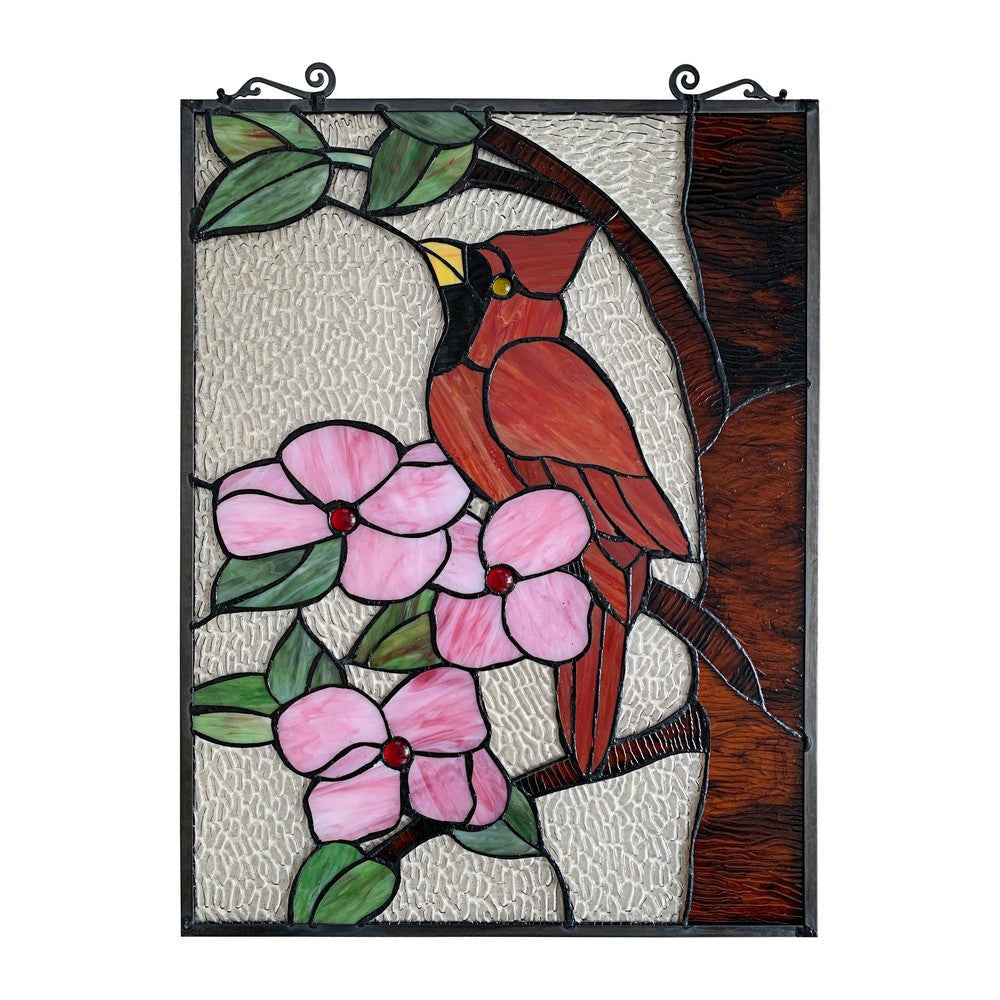 Chloe Lighting Hibiscus Cardinal Tiffany-Style Animal Stained Glass Window Panel 25’’ Height CHL-CH8P033CA25-VRT