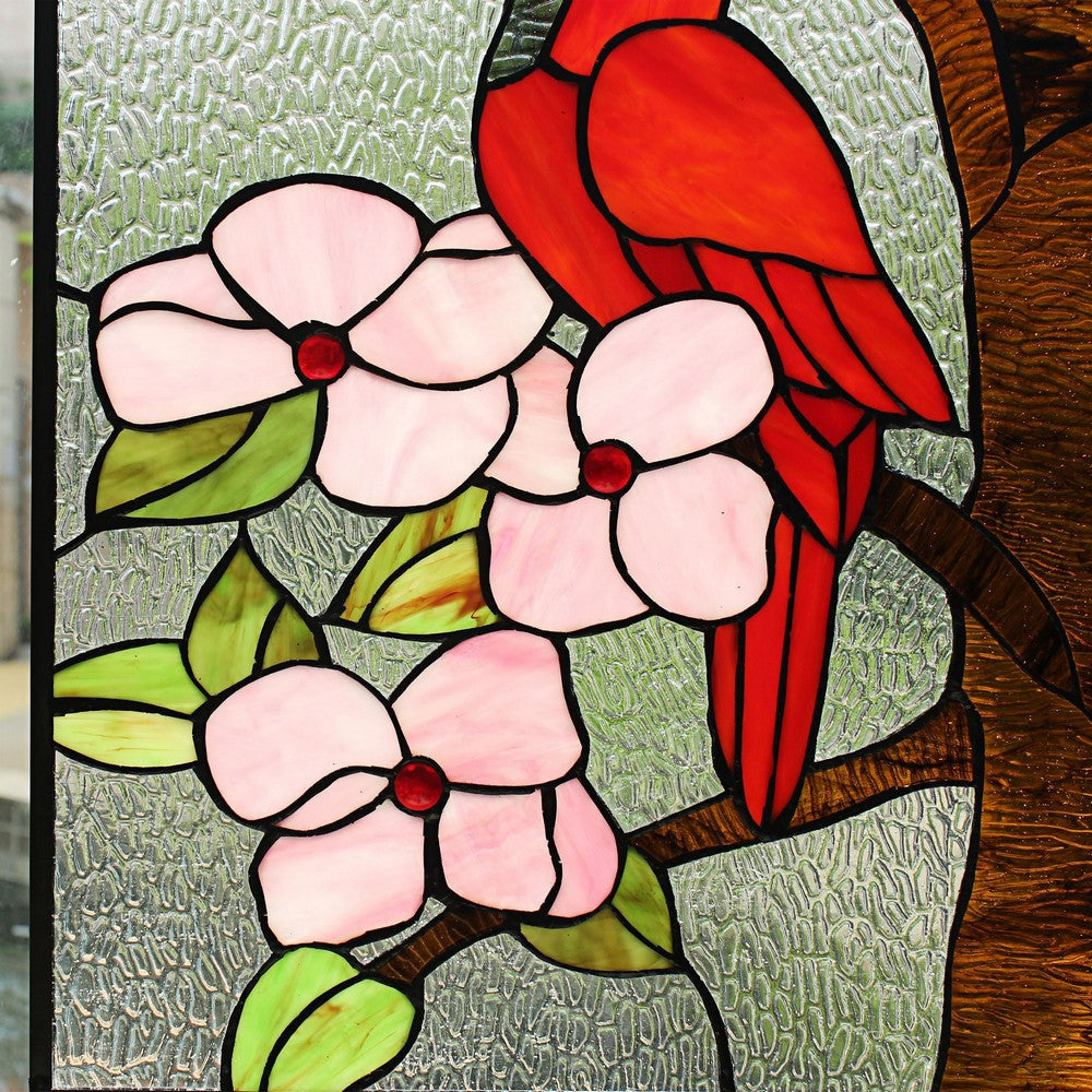 Chloe Lighting Hibiscus Cardinal Tiffany-Style Animal Stained Glass Window Panel 25’’ Height CHL-CH8P033CA25-VRT