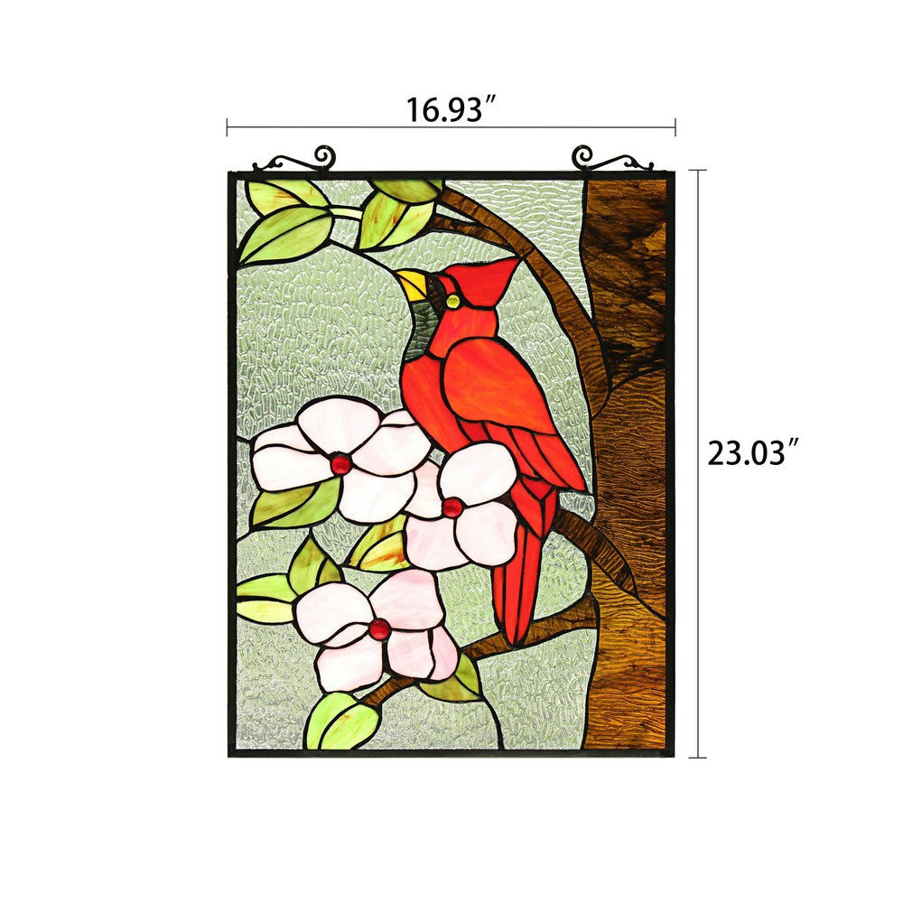 Chloe Lighting Hibiscus Cardinal Tiffany-Style Animal Stained Glass Window Panel 25’’ Height CHL-CH8P033CA25-VRT