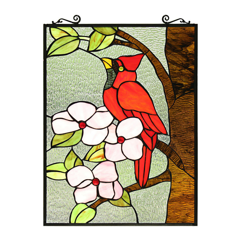 Chloe Lighting Hibiscus Cardinal Tiffany-Style Animal Stained Glass Window Panel 25" Height