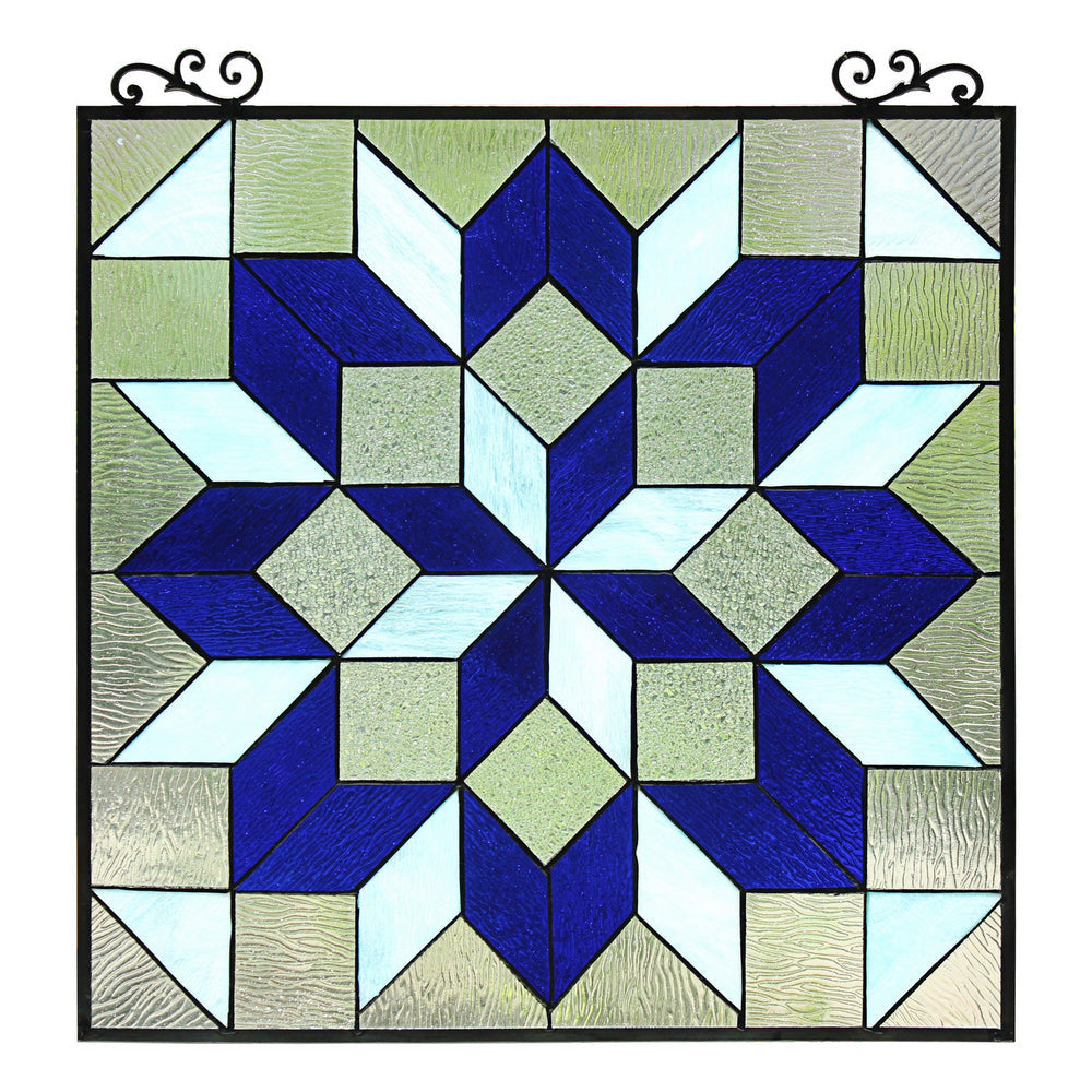 Chloe Lighting Labyrinth Tiffany-Style Geometric Stained Glass Window Panel 25" Height