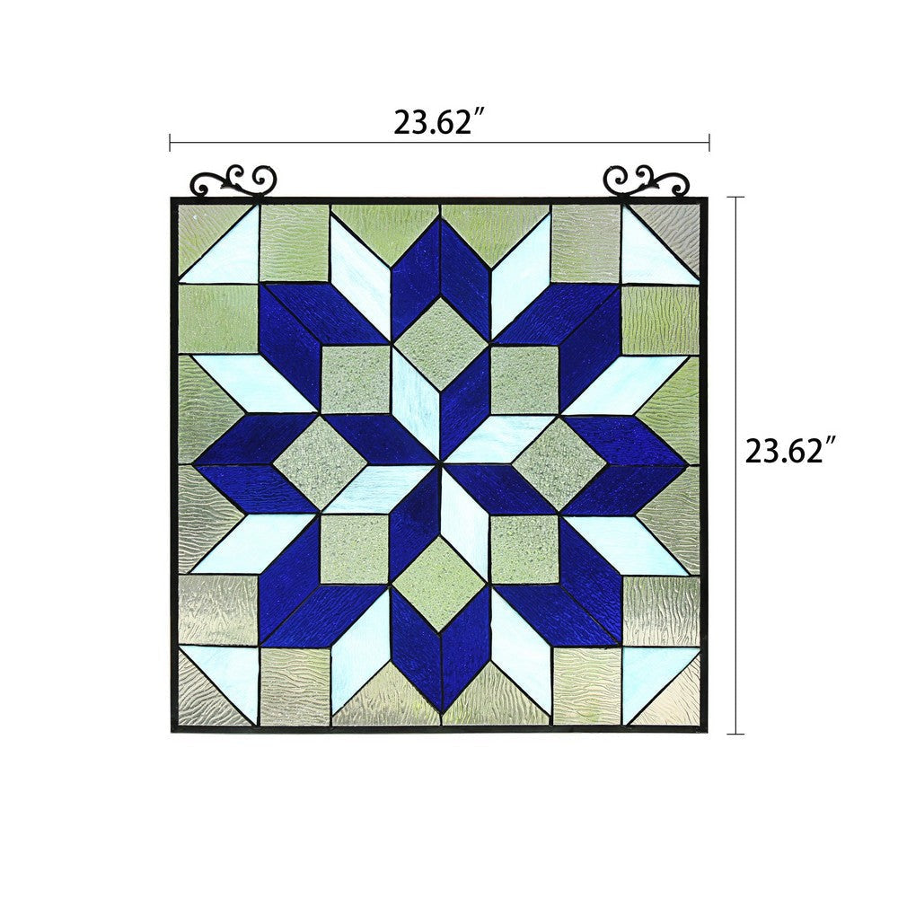 Chloe Lighting Labyrinth Tiffany-Style Geometric Stained Glass Window Panel 25’’ Height CHL-CH8P036BG25-SQR